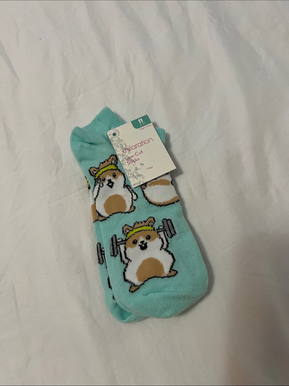 Xhilaration Mint Green Cute Hamster Weightlifting Low-Cut Socks